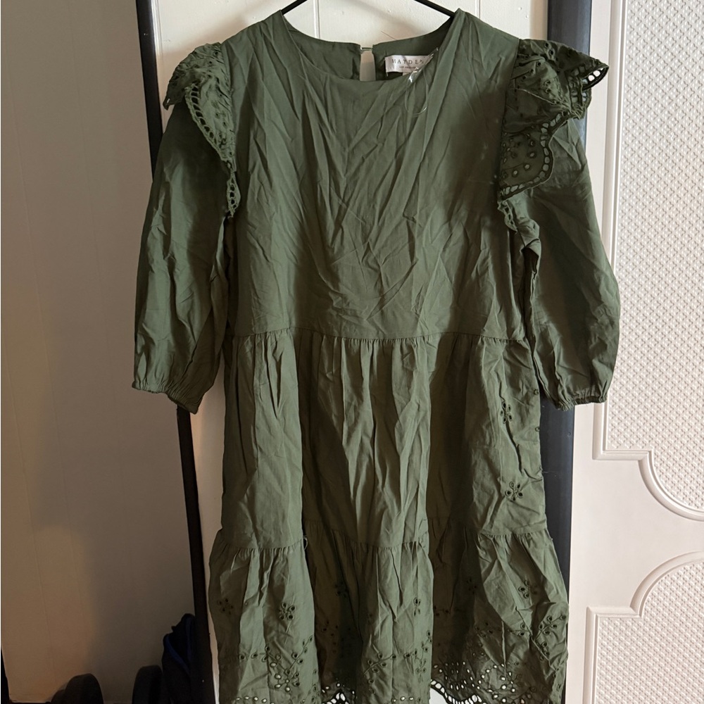 Hayden Olive Green Eyelet Kids Dress